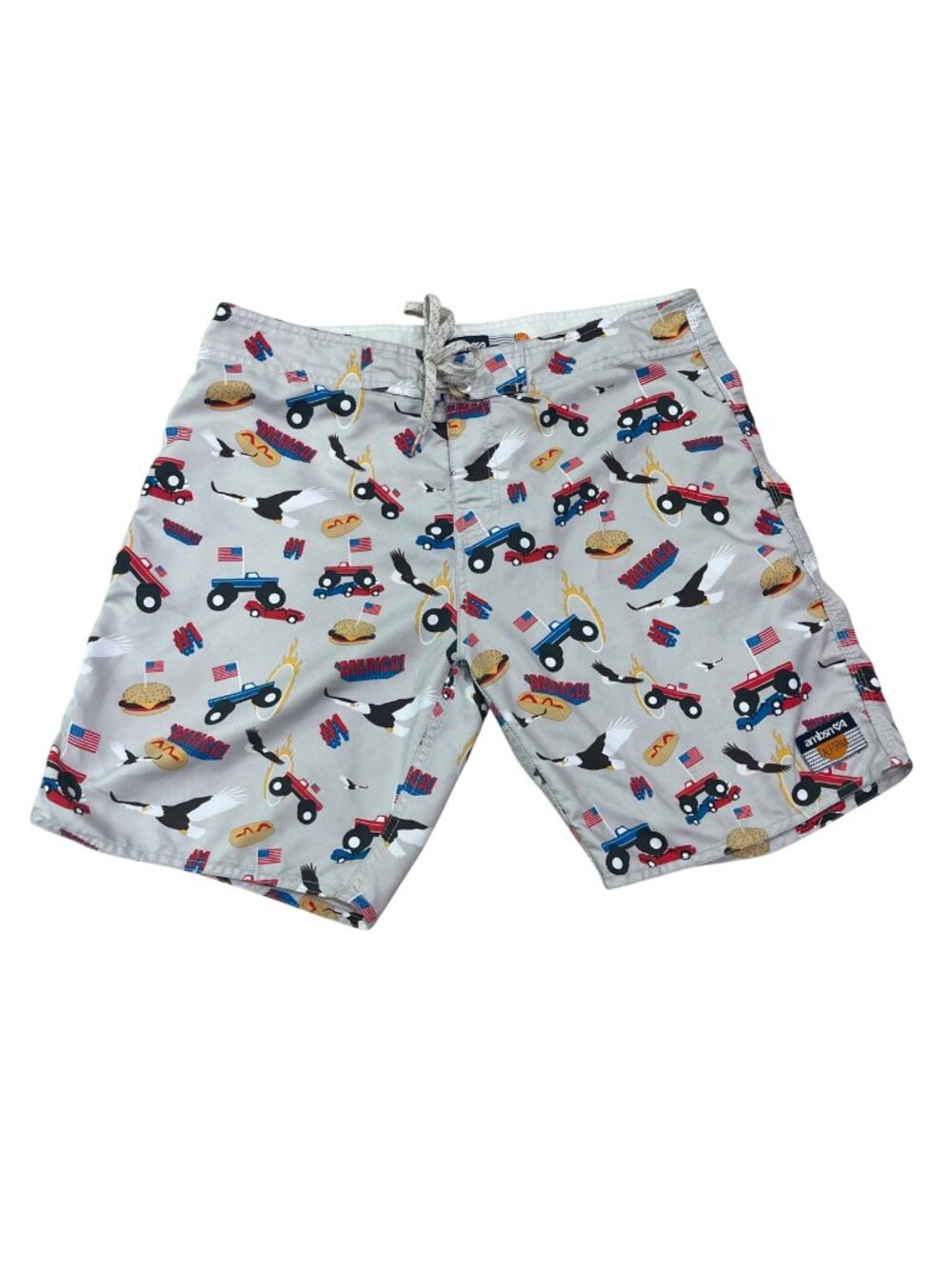 AmbSn America Patriotic Board Shorts Swim Trunks Men's Size 32 Monster Trucks
